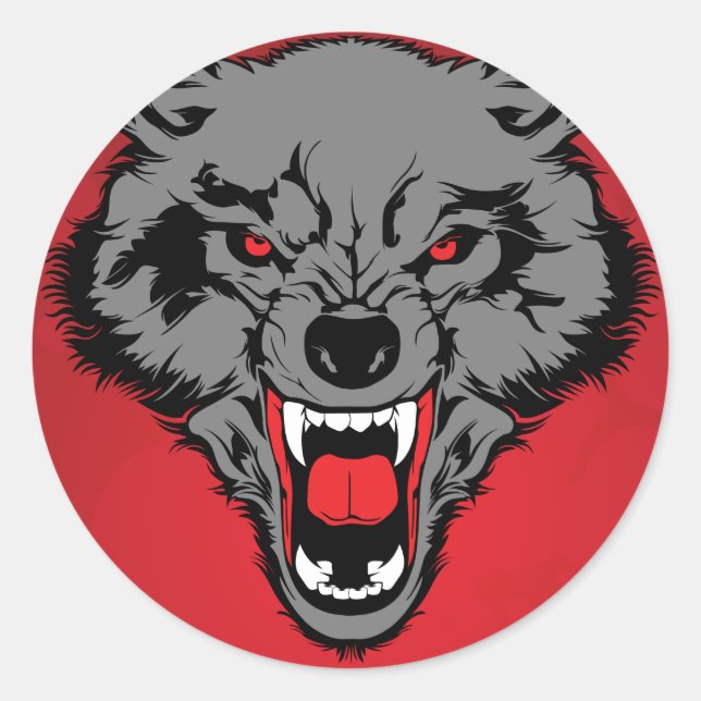 Angry Wolf Classic Round Sticker (Front)
