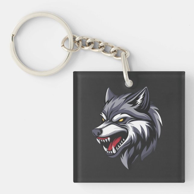Angry Wolf Face Keychain (Front)