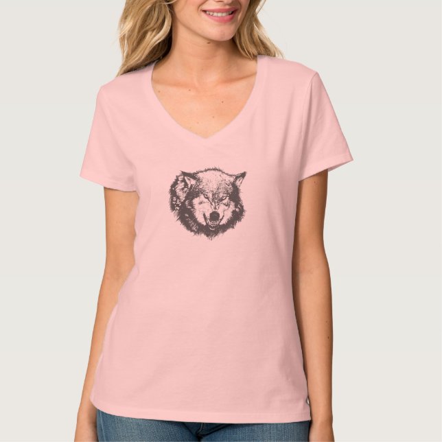 Angry Wolf in Black T-Shirt (Front)