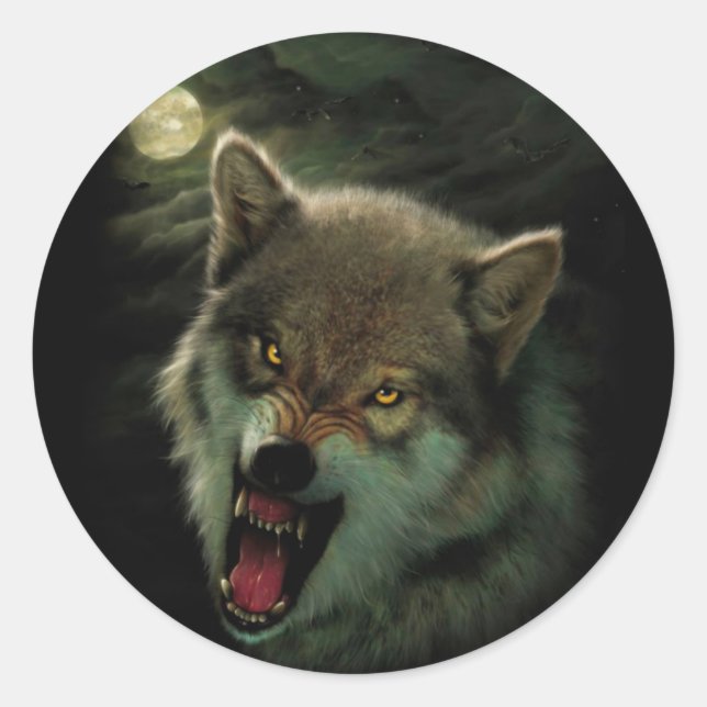 Angry Wolf painting Classic Round Sticker (Front)