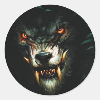 angry wolf stiker :) classic round sticker