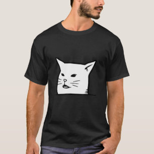 Angry women yelling at confused cat at dinner tabl T-Shirt