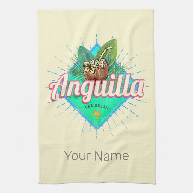 Anguilla Caribbean Retro Vacation Vintage Island Tea Towel (Vertical)