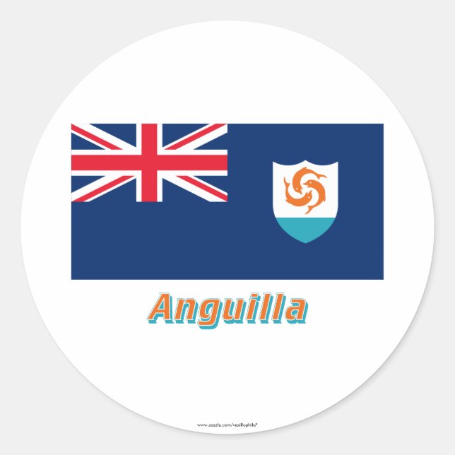 Anguilla Official Flag with Name Classic Round Sticker (Front)