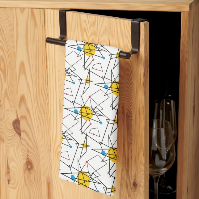 Angular Geometric Retro Pattern Tea Towel (Thirds Fold)