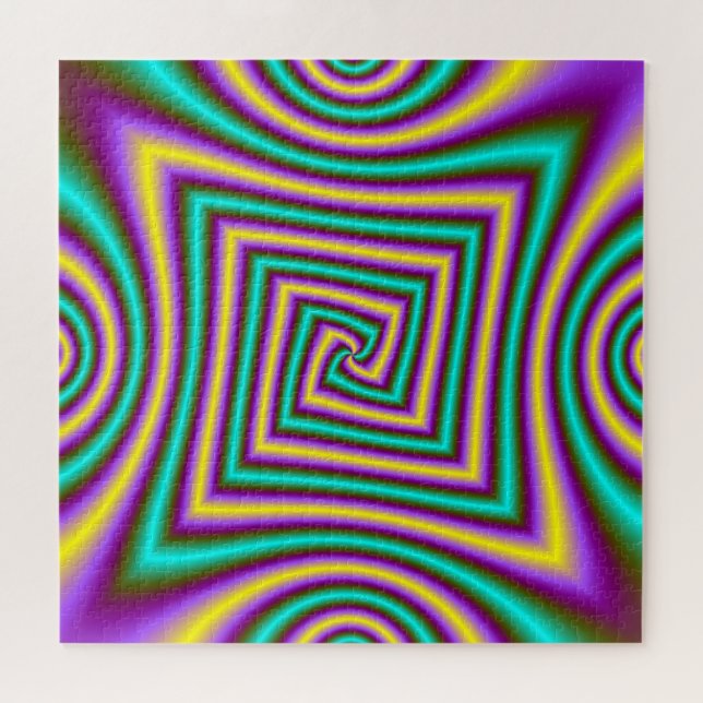 Angular Spiral in Violet Yellow and Green Jigsaw Puzzle (Horizontal)