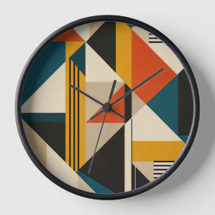 Angular Teal Orange Geometric Modernist Abstract Clock