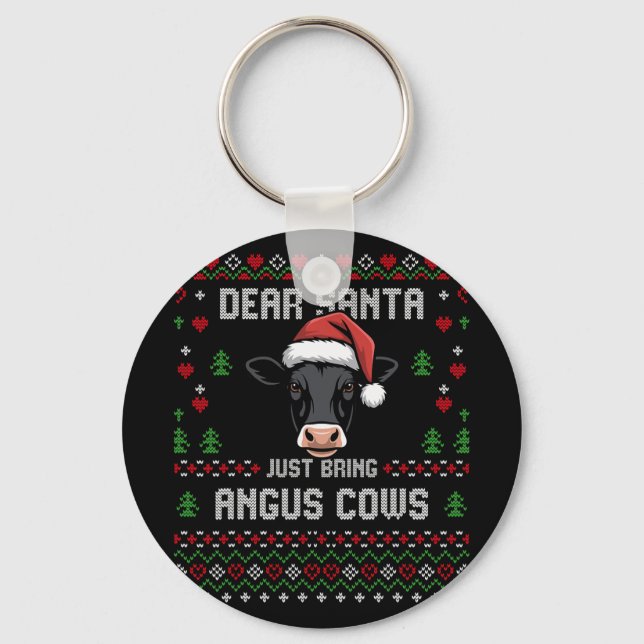 Angus Cows Christmas Beef Cattle Ugly Xmas Sweater Key Ring (Front)