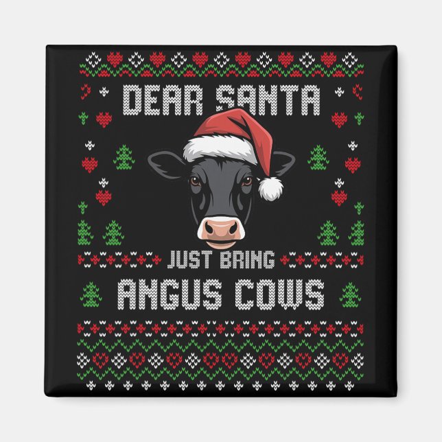 Angus Cows Christmas Beef Cattle Ugly Xmas Sweater Magnet (Front)