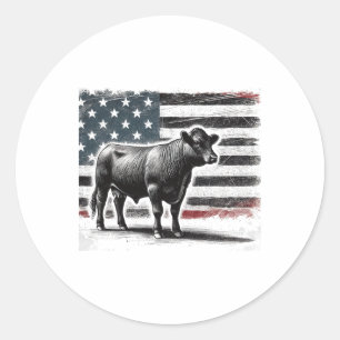 Angus Rancher Usa American Flag Cow Classic Round Sticker