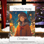 Ani-mazing Christmas Anime Pun Card<br><div class="desc">Pretty Anime girl outside on a winter night Christmas and New Years Eve card.</div>