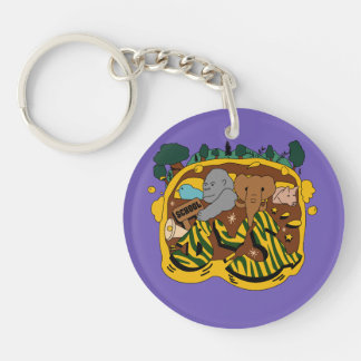 Aniaml go to school by bus graffiiti key ring