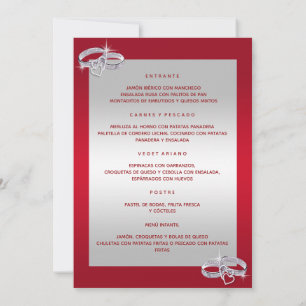 Anillos De Boda, De Plata Y Rojo Menú Invitation
