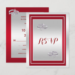 Anillos De Boda Elegantes De Plata Y Rojo  RSVP Card
