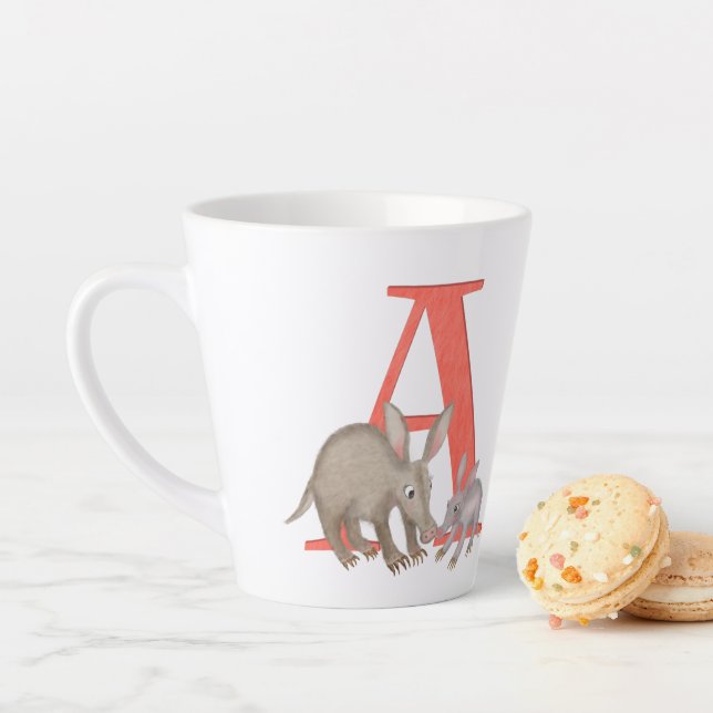 Animal ABC A is for aardvark latte mug (In Situ)