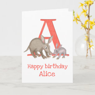 Animal ABC aadvark birthday card