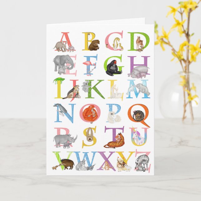 Animal ABC birthday card (Yellow Flower)