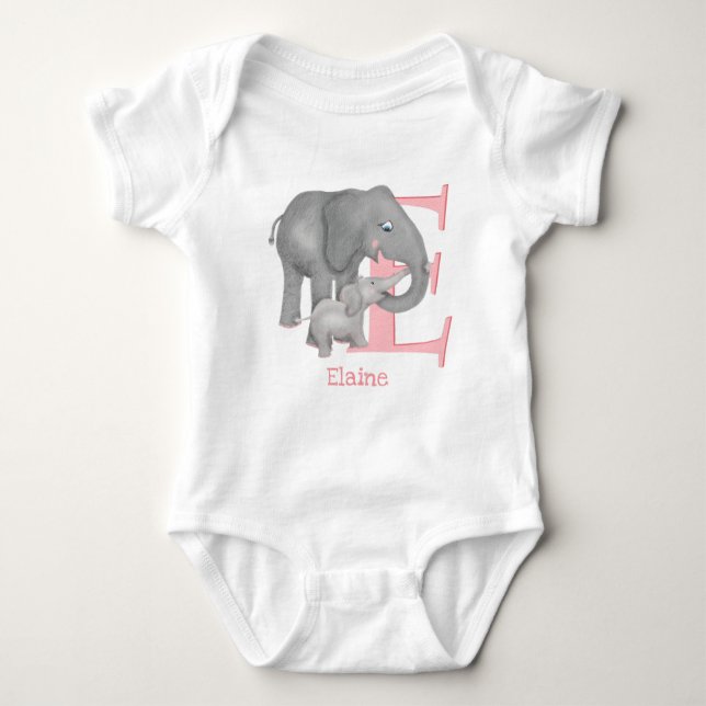 Animal ABC E is for elephant baby bodysuit (Front)