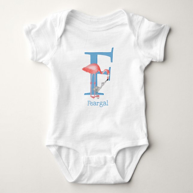 Animal ABC F is for flamingo baby bodysuit (Front)