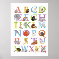 Animal ABC nursery and kids' room poster (blue)