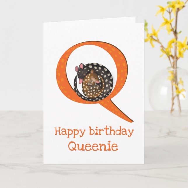 Animal ABC Q is for quoll birthday card (Yellow Flower)