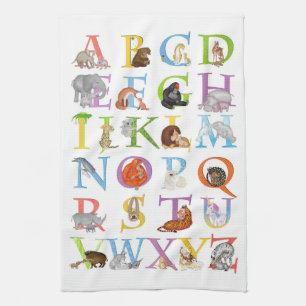 Animal ABC tea towel (blue version)