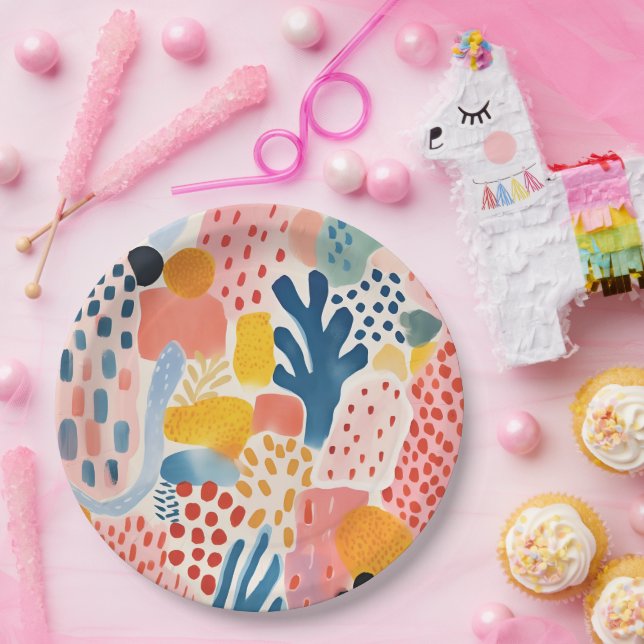 Animal Abstract Modern Retro Coloful Paper Plate (Party)