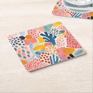 Animal Abstract Modern Retro Coloful Square Paper Coaster