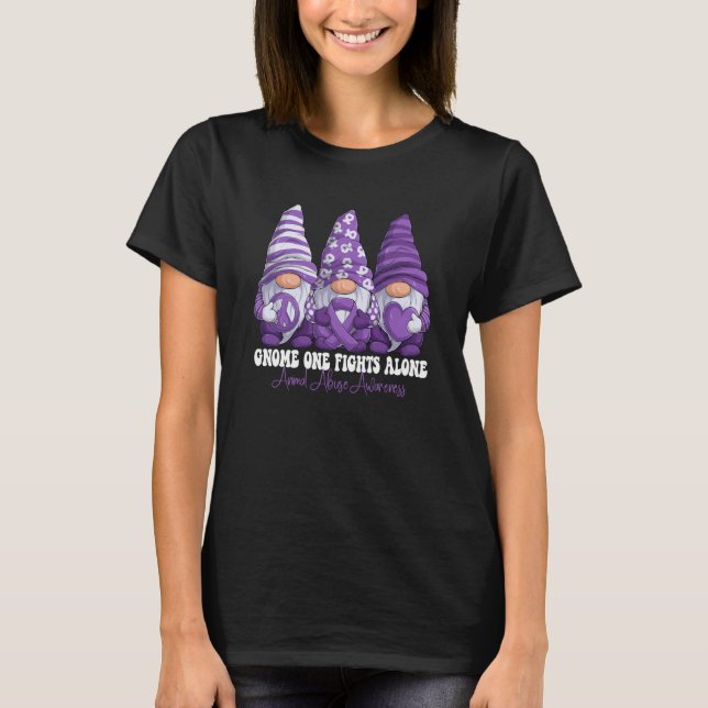 Animal Abuse Awareness Month Purple Ribbon Gnomies T-Shirt (Front)