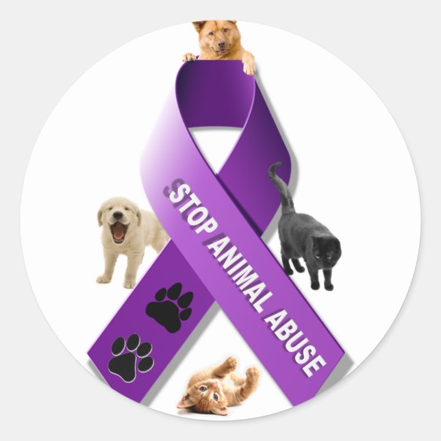 Animal Abuse Awareness Ribbon Classic Round Sticker (Front)
