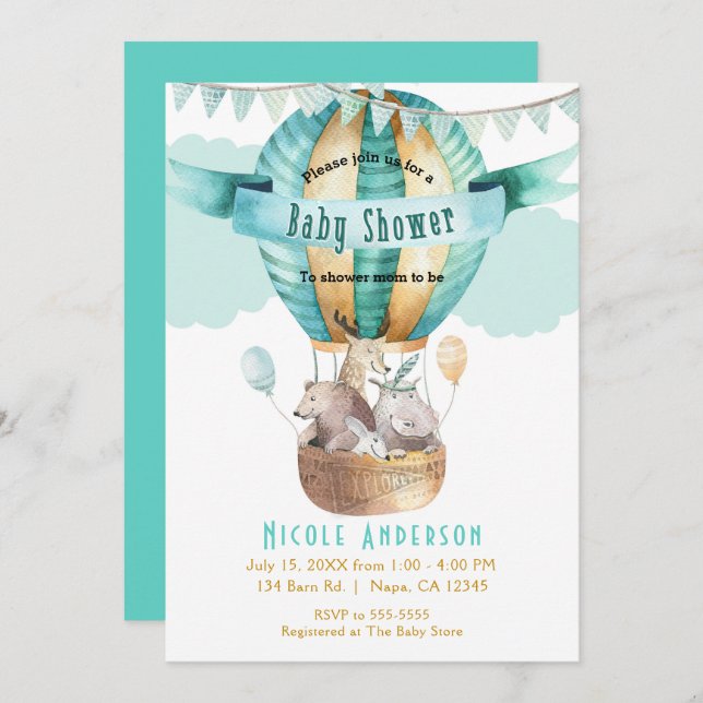 Animal Adventure Watercolor Boho Baby Shower Invitation (Front/Back)