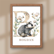 Animal Alphabet Letter B Kids Name Nursery Poster