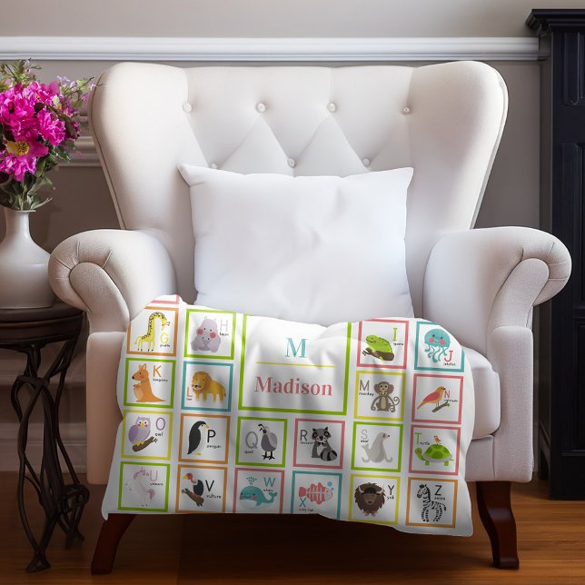 Animal Alphabet Monogrammed Baby Fleece Blanket (Creator Uploaded)