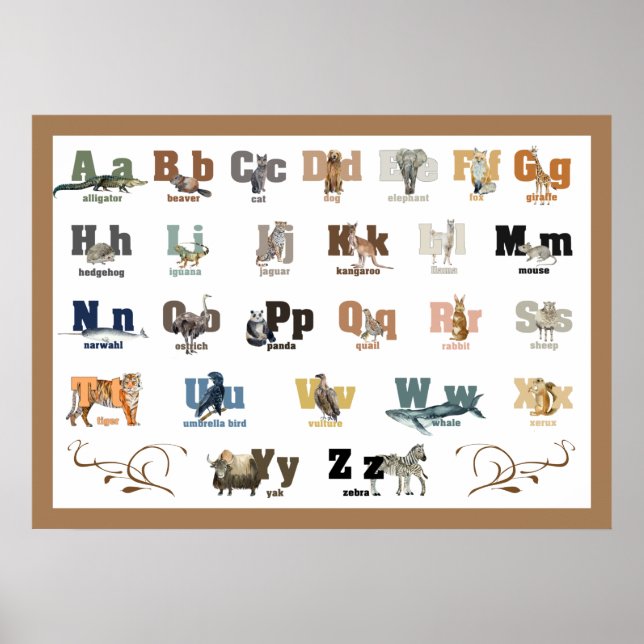Animal Alphabet  Nursery and Kid's 28 x 20 Poster (Front)