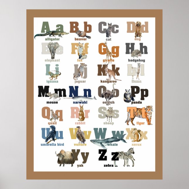 Animal Alphabet  Nursery and Kid's Wall Art Poster (Front)