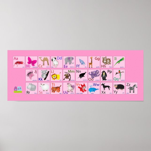 Animal Alphabets on pink Poster (Front)