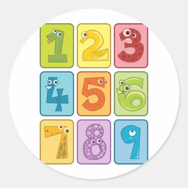 Animal and numbers classic round sticker (Front)