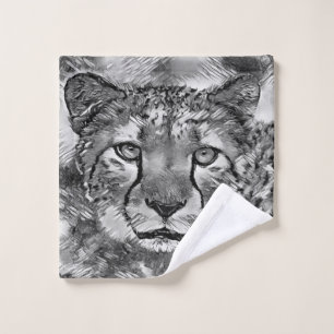 Animal Art BW Cheetah Funny Cheetah Lovers Wash Cloth