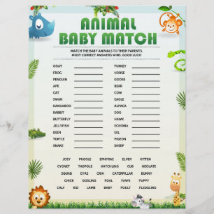 Animal Baby Match Baby Shower Game [Animal Theme]  Custom Letterhead