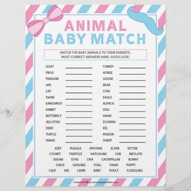 Animal Baby Match [Gender Surprise] Custom Letterhead (Front)