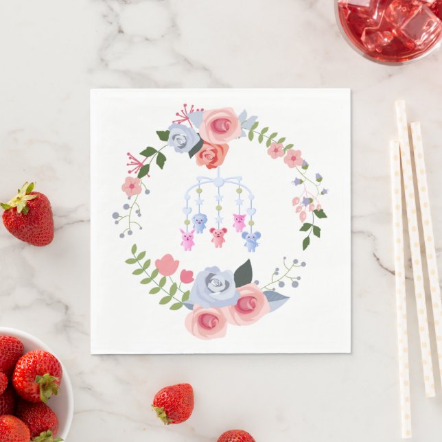 Animal Baby Mobile Floral Baby Shower Napkin (Insitu)