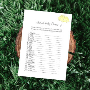 Animal Baby Names Baby Sprinkle Shower Game Card