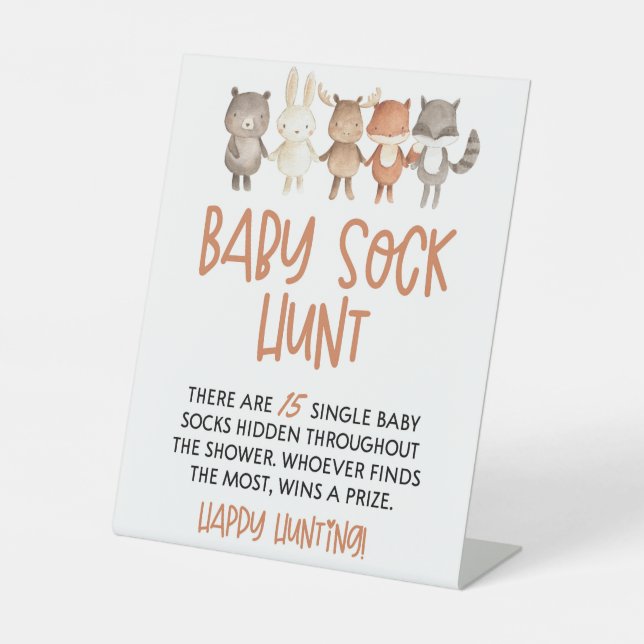 Animal Baby Sock Hunt Baby Shower Game Sign (Front)