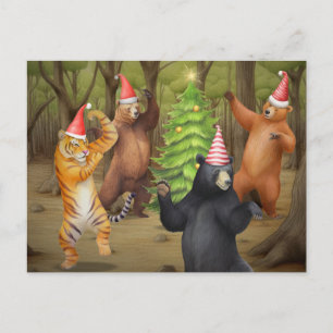 Animal Bear Tiger Christmas Party Holiday Postcard