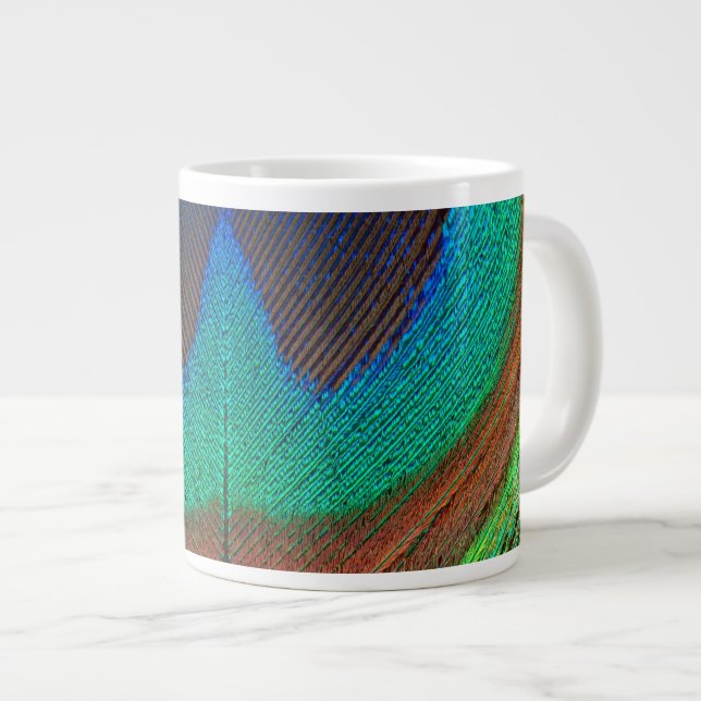 Animal - Bird - Peacock Feather Large Coffee Mug (Front Right)