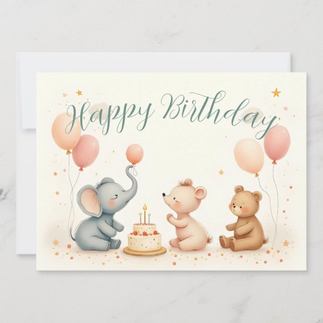 Animal Birthday Joy with Balloons (Front)