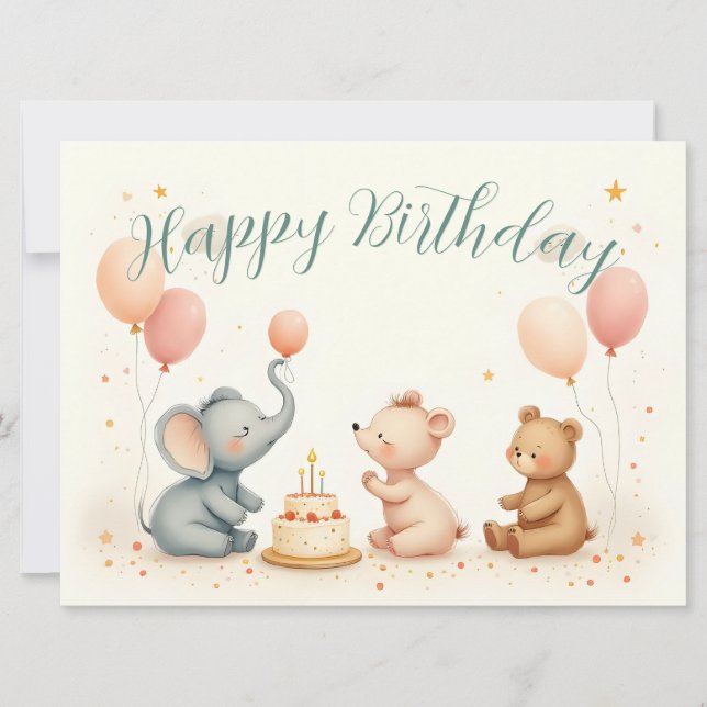 Animal Birthday Joy with Balloons (Front)