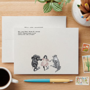 Animal Birthday Party Invitation Green Dot Border Envelopes