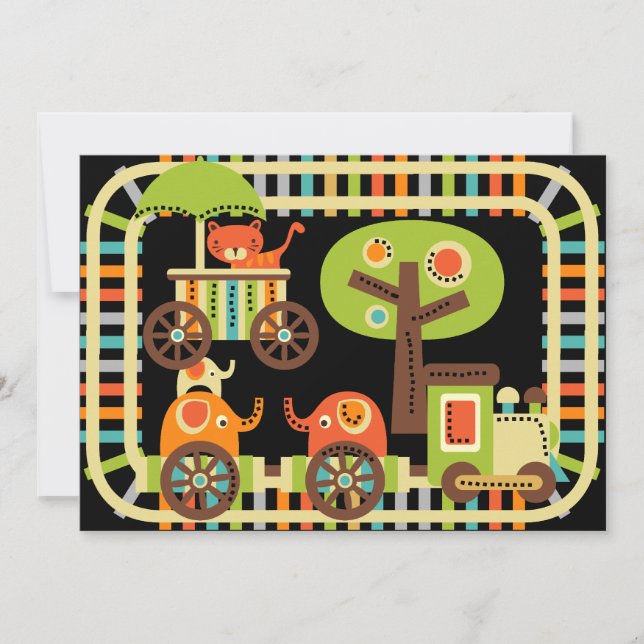 Animal Birthday Train Birthday Invitations (Front)