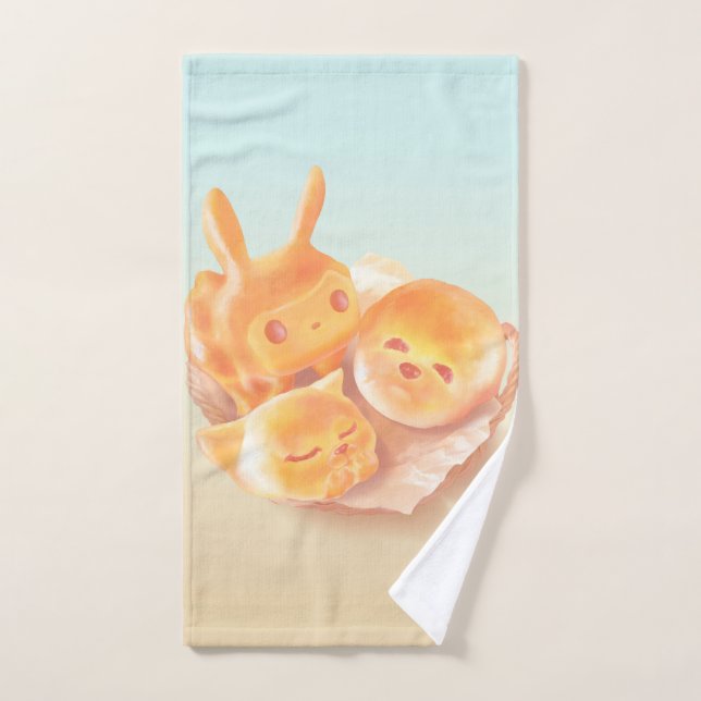 Animal Bread Basket: Smiling Bichon, Bunny & Cat Bath Towel Set (Hand Towel)
